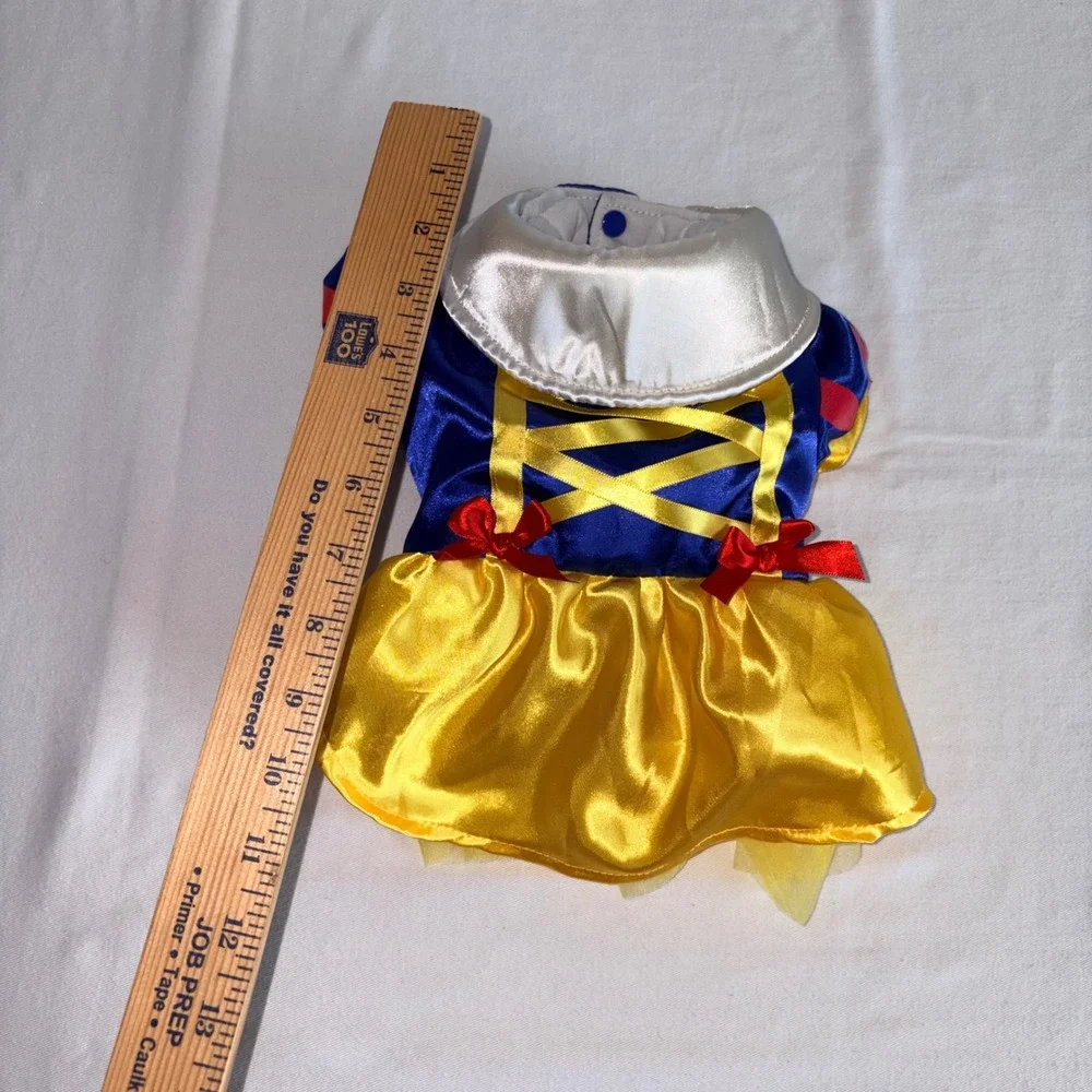 Snow White Pet Costume Dress Medium dog Blue Yellow Excellent Princess Bows